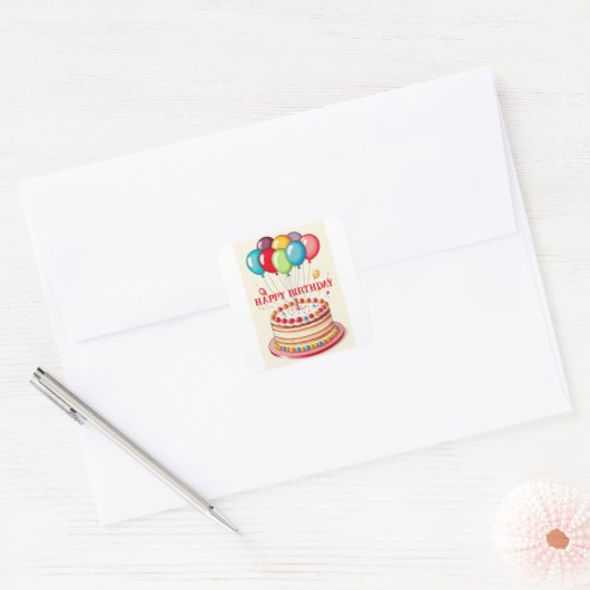 Birthday Cake Square Sticker (Envelop)