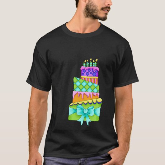 Birthday Cake T-Shirt (Mannen zwart - alleen cake) (Voorkant)