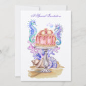 Birthday Cake Waterverf Seahorse Party Invite Kaart (Voorkant)