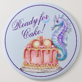 Birthday Cake Waterverf Searhorse Button (Voorkant)