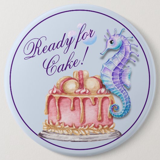 Birthday Cake Waterverf Searhorse Button (Voorkant)