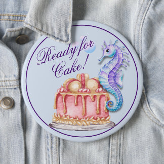 Birthday Cake Waterverf Searhorse Button