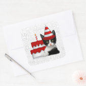 Birthday Cake with Black and White Kitten Vierkante Sticker (Envelop)