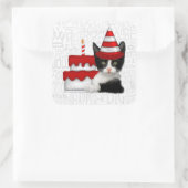 Birthday Cake with Black and White Kitten Vierkante Sticker (Tas)