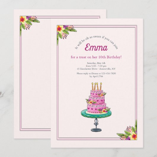 Birthday Cake with Candles Invitation Kaart (Voorkant / Achterkant)