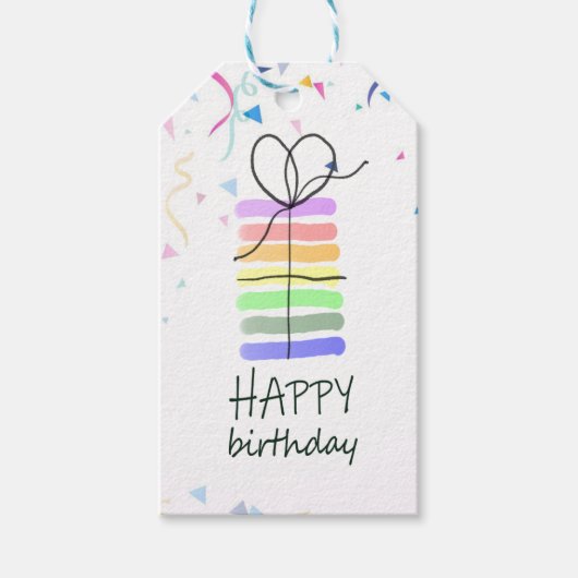 Birthday Cake with Confetti Gift Label Cadeaulabel (Voorkant)