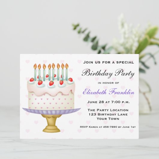  Birthday Cake with Hearts and Candles Kaart (Staand voorkant)