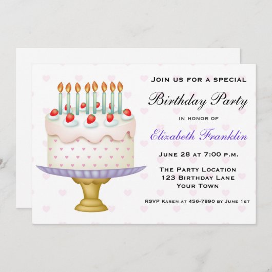  Birthday Cake with Hearts and Candles Kaart (Voorkant / Achterkant)