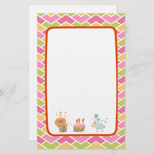 Birthday Cake with Party Lion and Balloon Sheep Briefpapier (Voorkant / Achterkant)