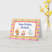 Birthday Cake with Party Lion and Balloon Sheep Kaart (Gele Bloem)