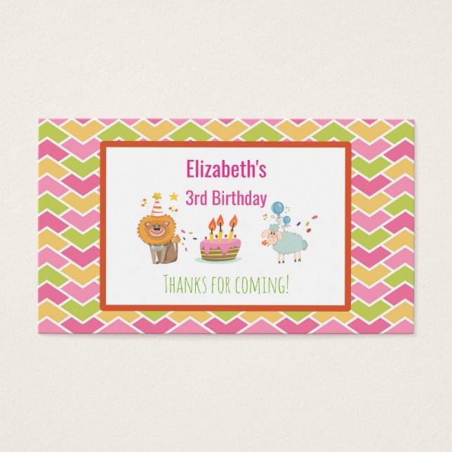 Birthday Cake with Party Lion and Balloons Bedankt Visitekaartje (Voorkant)