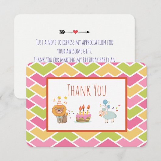 Birthday Cake with Party Lion and Sheep Dank je we Kaart (Voorkant / Achterkant)