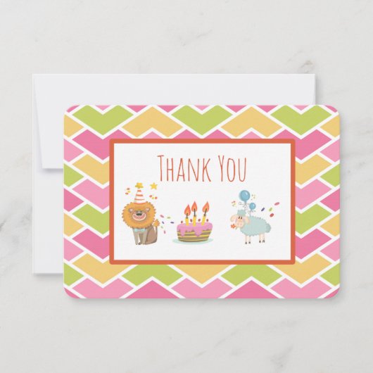 Birthday Cake with Party Lion and Sheep Dank je we Kaart (Voorkant)