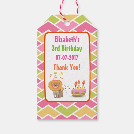 Birthday Cake with Party Lion Dank je wel Cadeaulabel (Voorkant)