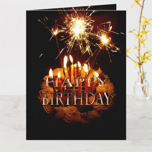 Birthday Cake with Sparklers, Kaart (Gele Bloem)