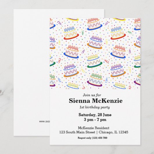 Birthday cakes confetti rainbow kaart (Voorkant / Achterkant)