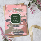 Birthday Camouflage Pink Green Cute Girl  Kaart