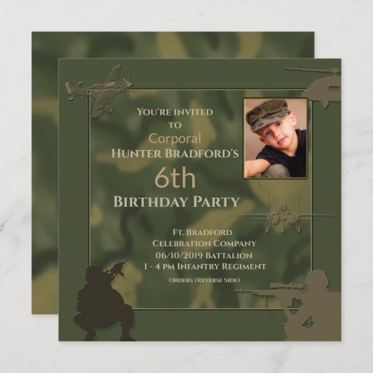 Birthday Camouflage Uitnodiging, leeftijd invoegen Kaart (Voorkant / Achterkant)