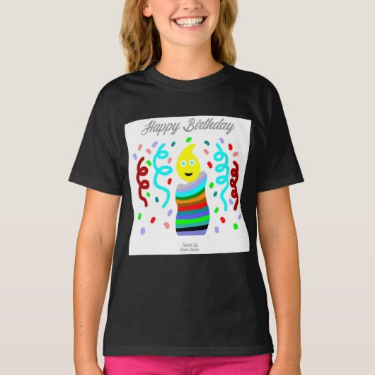 Birthday Candle Greetings Girls Black T Shirt (Voorkant)