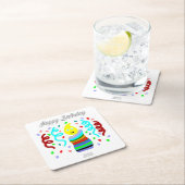 Birthday Candle Greetings Square Paper Coaster Kartonnen Onderzetters (Insitu)