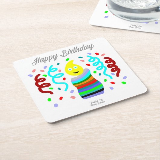 Birthday Candle Greetings Square Paper Coaster Kartonnen Onderzetters (Schuin)