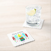 Birthday Candle Greetings Square Scalloped Coaster Kartonnen Onderzetters (Insitu)