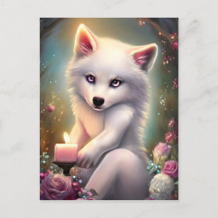 Birthday Candle Schattig White Baby Fox Briefkaart