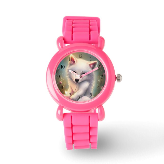 Birthday Candle Schattig White Baby Fox Horloge (Voorkant)