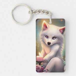 Birthday Candle Schattig White Baby Fox Sleutelhanger