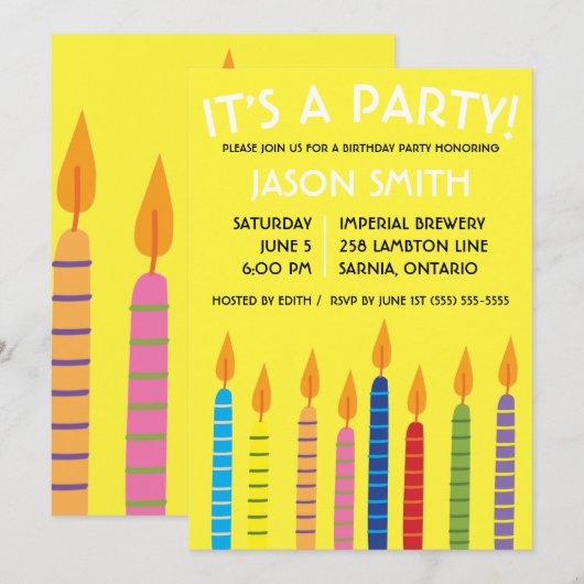 Birthday Candles Birthday Party Kaart (Voorkant / Achterkant)