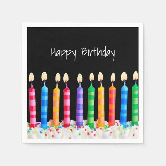 Birthday Candles op Black Napkins Servet (Voorkant)