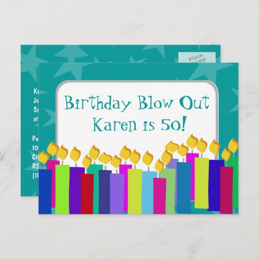 Birthday Candles Uitnodiging Briefkaart (Voorkant / Achterkant)