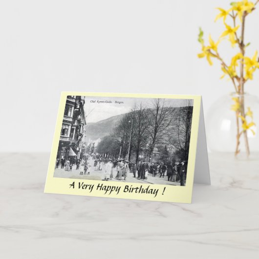 Birthday Card - Bergen, Noorwegen Kaart (Gele Bloem)