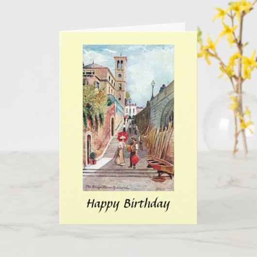 Birthday Card - Bridge Steps, Richmond, Surrey Kaart (Gele Bloem)