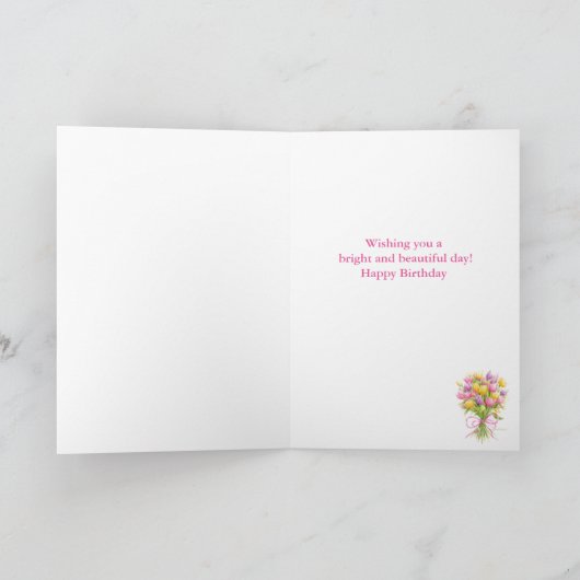 Birthday Card Bright and Beauful Tulip Bouquet Kaart (Binnen)