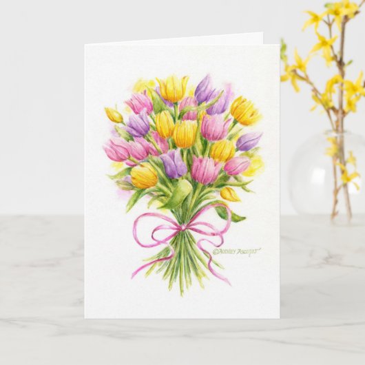 Birthday Card Bright and Beauful Tulip Bouquet Kaart (Gele Bloem)