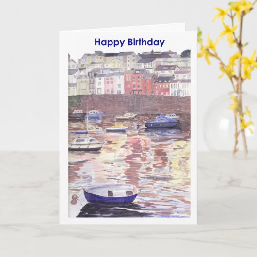 Birthday Card Brixham Harbour Kaart (Gele Bloem)