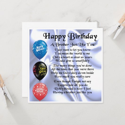 Birthday Card - Brother Poem Kaart (Voorkant / Achterkant in situ)