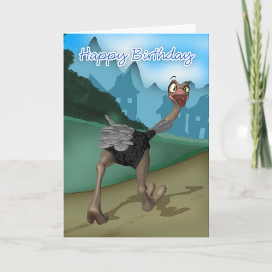 Birthday Card - Cartoon Ostrich - Digital Painting Kaart (Voorkant)