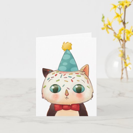 Birthday Card Cat Cute Funny vertelt haar Kaart (Gele Bloem)