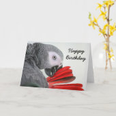 Birthday card Congo African Grey Gray Parrot Kaart (Gele Bloem)