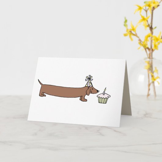 Birthday Card - Dachshund met cupcake Kaart (Gele Bloem)