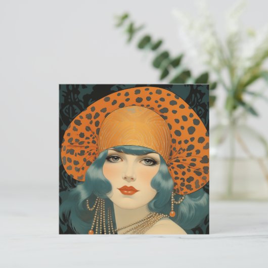 Birthday card featuring beautiful 1920s girl kaart (Staand voorkant)