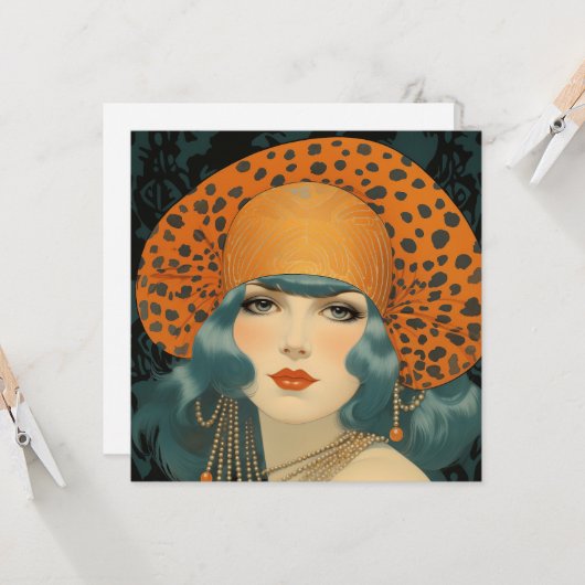 Birthday card featuring beautiful 1920s girl  kaart (Voorkant / Achterkant in situ)