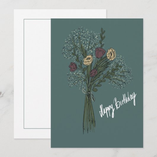 Birthday Card "Flowers" Kaart (Voorkant / Achterkant)