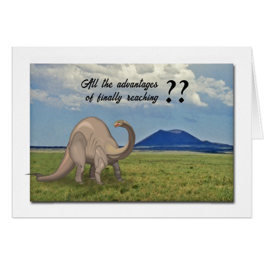 Birthday Card for a Senior - dinosaur and volcano (Voorkant Horizontaal)