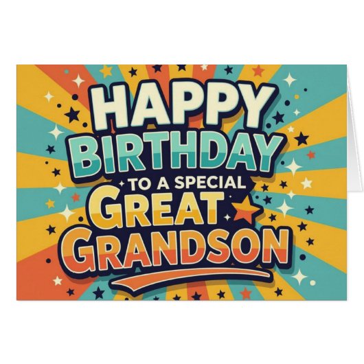 Birthday Card for Great Grandson Bold Retro Style (Voorkant Horizontaal)