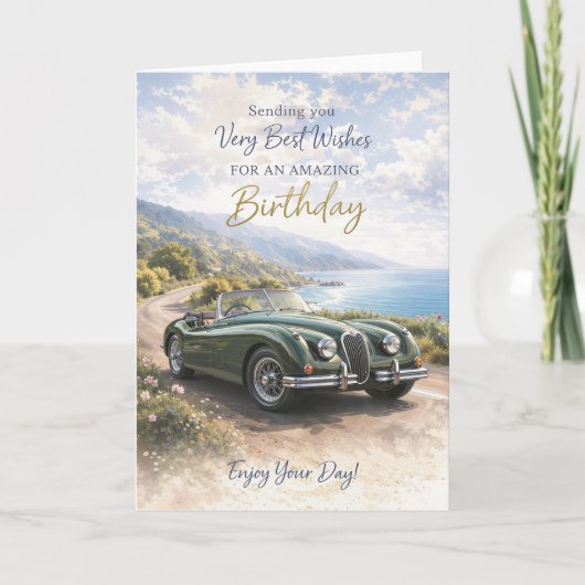 Birthday Card for Him or Her – Classic Car Design Kaart (Voorkant)