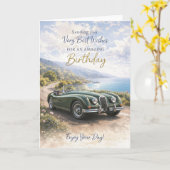 Birthday Card for Him or Her – Classic Car Design Kaart (Gele Bloem)