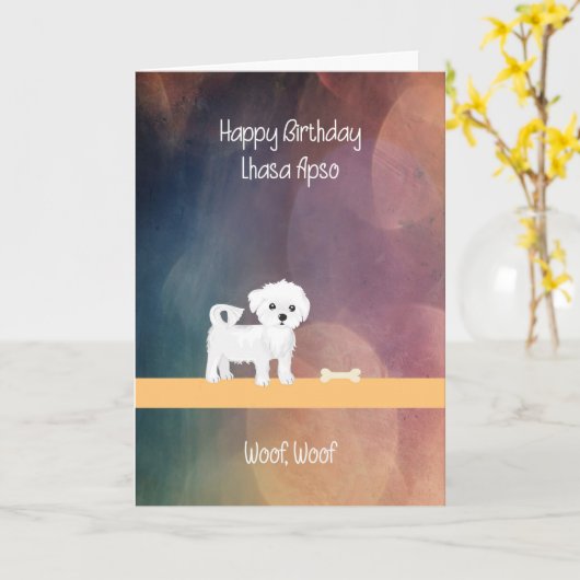 Birthday Card for Lhasa Apso Dog Kaart (Gele Bloem)